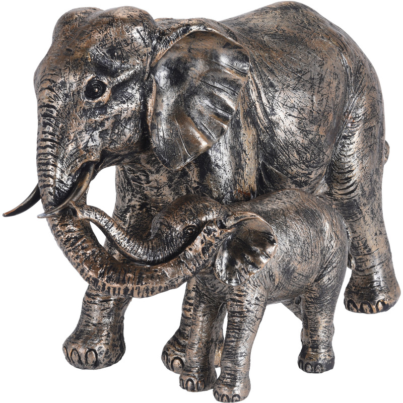 Dierenbeeld olifant met kind 24 cm goud/antieklook - Woondecoratie - Dierenbeelden