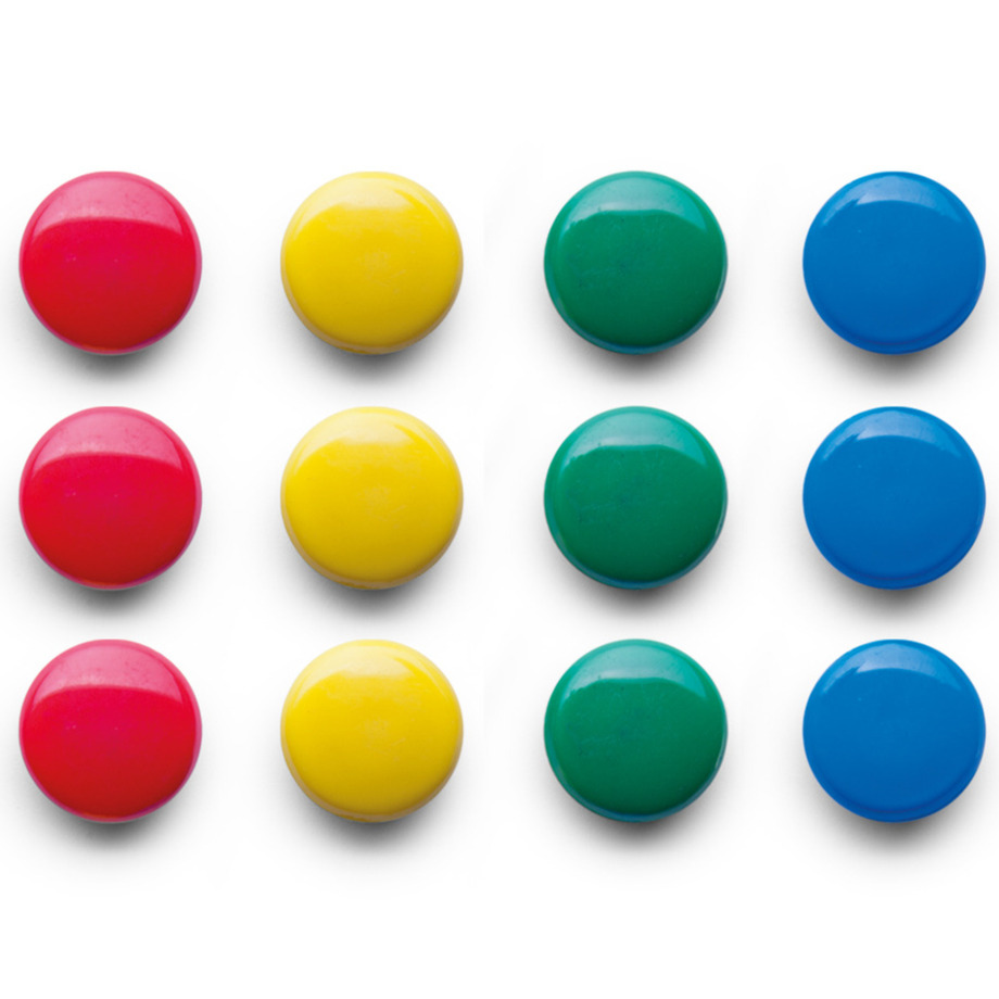 Zeller Whiteboard/koelkast magneten gekleurd - 12 stuks - kunststof - 2 cm