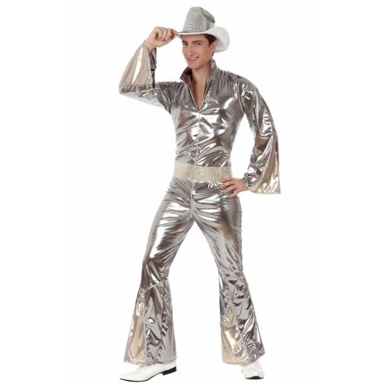 Zilveren disco verkleedkleding heren XL -