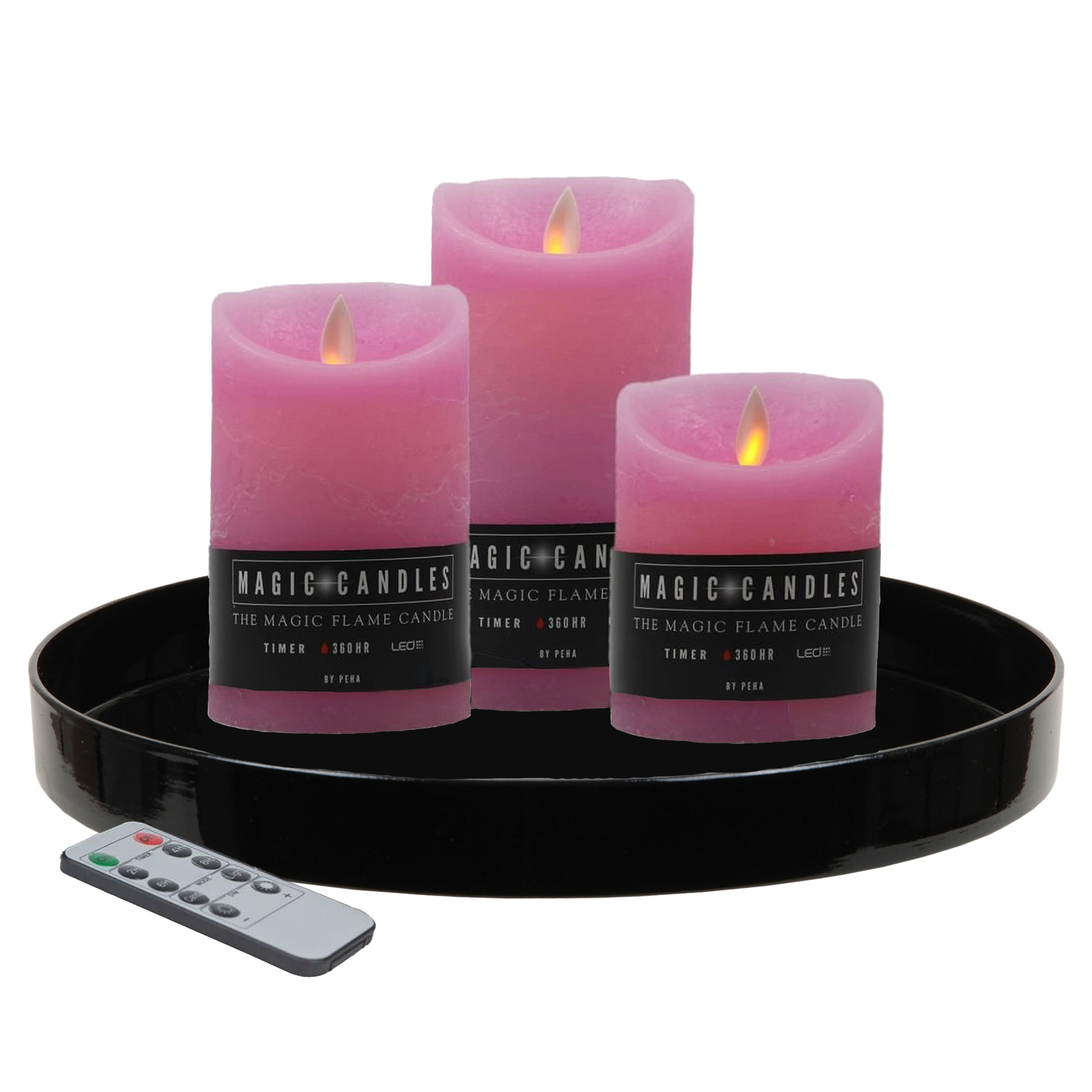 Zwart dienblad - inclusief 3 LED kaarsen roze - met afstandsbediening