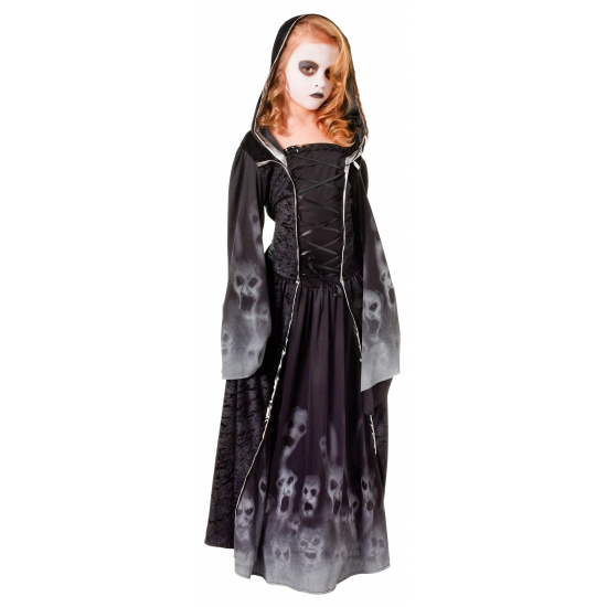 Zwarte lange zombie jurk voor meiden 140 - 8-10 jr -