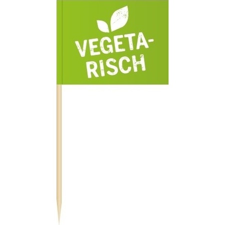 100x Vlaggetjes prikkers Vegetarisch 8 cm hout/papier
