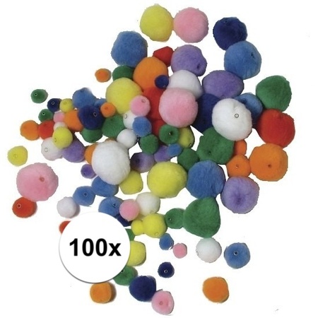 Gekleurde knutsel pompons om te rijgen 100 stuks