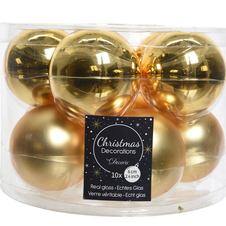 Kerstboomversiering gouden kerstballen van glas 6 cm 10 stuks