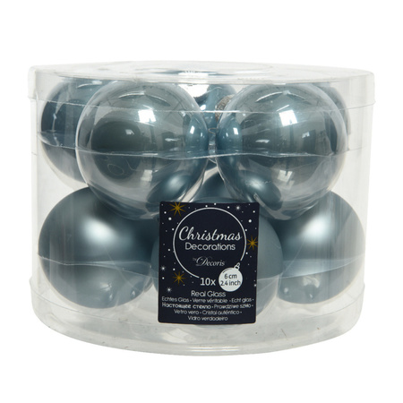 10x stuks glazen kerstballen lichtblauw 6 cm mat/glans
