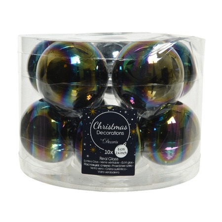 10x stuks glazen kerstballen zwart parelmoer 6 cm glans