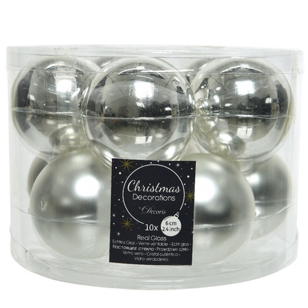 Kerstboomversiering zilveren kerstballen van glas 6 cm 10 stuks