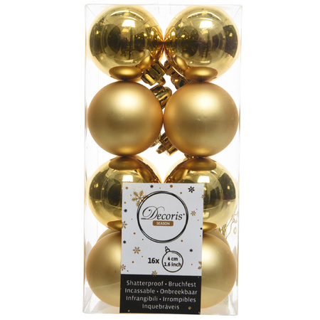 16x Kunststof kerstballen glanzend/mat goud 4 cm kerstboom versiering/decoratie
