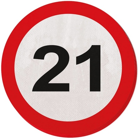 20x Eenentwintig/21 jaar feest servetten verkeersbord 33 cm rond verjaardag/jubileum
