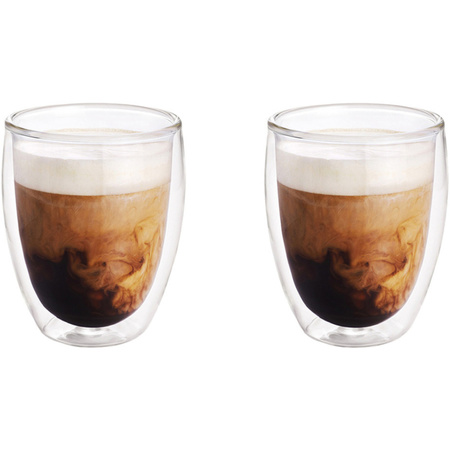 2x Double wall glass coffee cups/tea glasses 300 ml