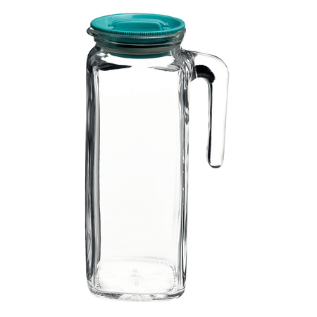 2x stuks glazen schenkkannen/waterkannen met deksel 1 liter