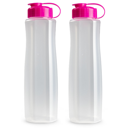 2x stuks kunststof waterflessen 1500 ml transparant met dop roze