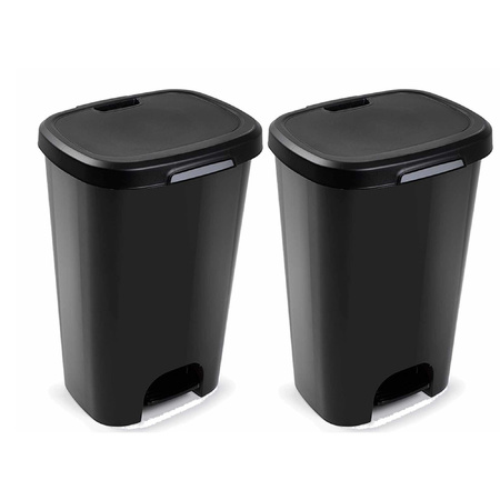 mouw voorstel Maken 2x Kunststof afvalemmers/vuilnisemmers zwart 50 liter met deksel en pedaal  bestellen? | Shoppartners.nl