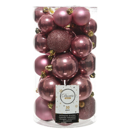 Christmas baubles - 60x - vintage pink/black- 4/5/6 cm - plastic