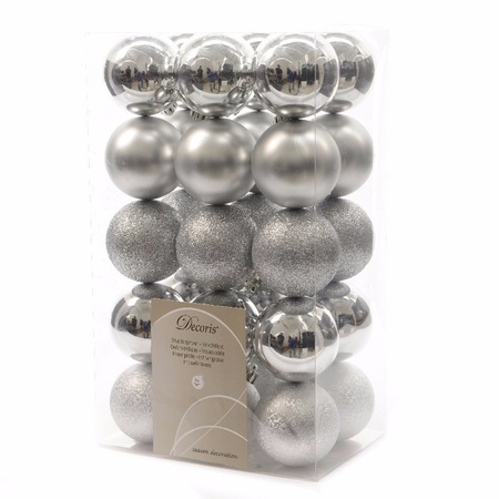 30x Kunststof kerstballen mix zilver 6 cm kerstboom versiering/decoratie