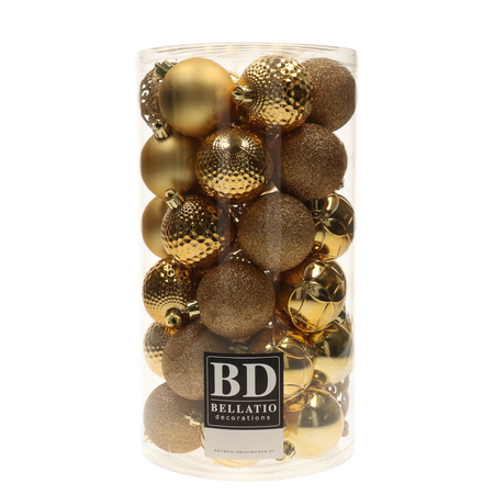 Kerstversiering- 38-dlg- goud -kunststof kerstballen en glas piek