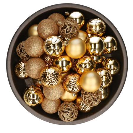 37x stuks kunststof kerstballen goud 6 cm glans/mat/glitter mix