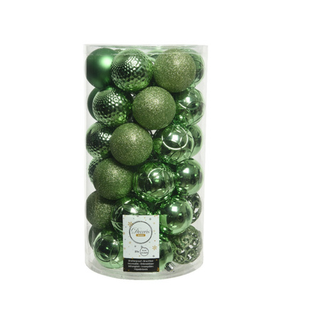 Kerstballen - 74x stuks - wol wit en groen - 6 cm - kunststof