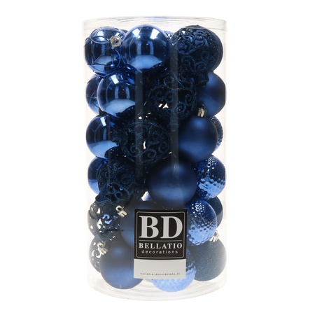 37x stuks kunststof kerstballen kobalt blauw 6 cm glans/mat/glitter mix