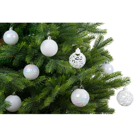 37x stuks kunststof kerstballen parelmoer wit 6 cm glans/mat/glitter mix