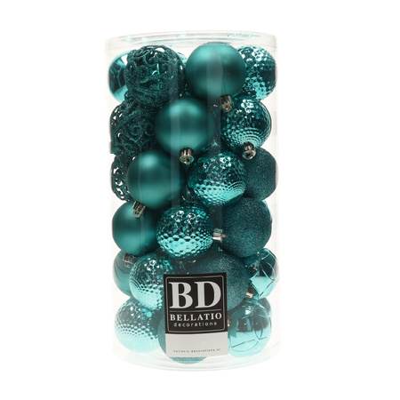 Decoris kerstballen - 74x st - turquoise blauw en ijsblauw - 6 cm - kunststof
