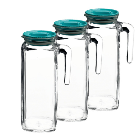 3x stuks glazen schenkkannen/waterkannen met deksel 1 liter