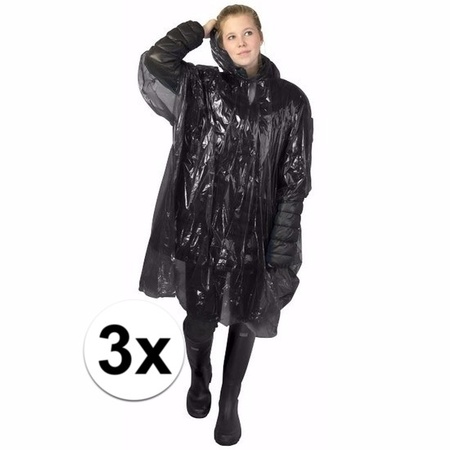 3x black rain poncho