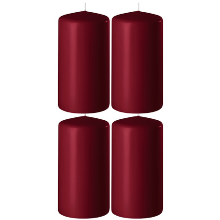 4x Burgundy red cylinder candles 6 x 8 cm 27 hours