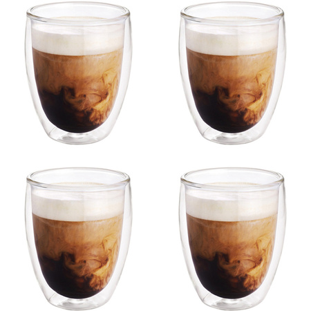 4x Koffieglazen/theeglazen dubbelwandig glas 300 ml