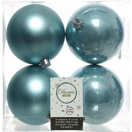 4x Kunststof kerstballen glanzend/mat ijsblauw 10 cm kerstboom versiering/decoratie