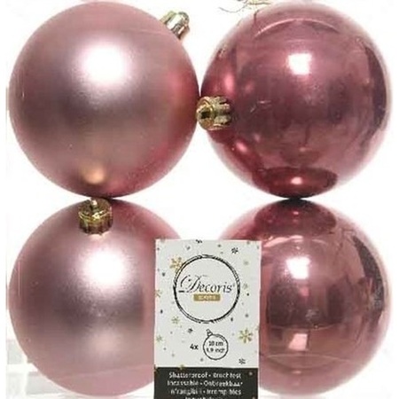 Kerstversiering kunststof kerstballen oud roze 6-8-10 cm pakket van 22x stuks