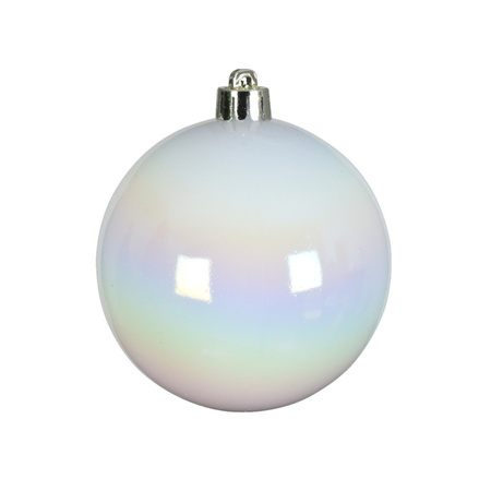4x Kunststof kerstballen glanzend/mat Parelmoer wit 10 cm kerstboom versiering/decoratie