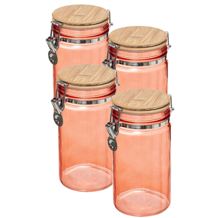 Doe voorzichtig te rechtvaardigen Raak verstrikt 4x stuks voorraadbussen/voorraadpotten 1L glas koraal oranje met bamboe  deksel en beugelsluiting bestellen? | Shoppartners.nl