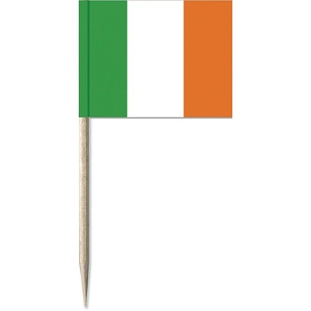 50x Vlaggetjes prikkers Ierland 8 cm hout/papier