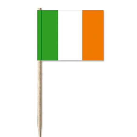 50x Vlaggetjes prikkers Ierland 8 cm hout/papier