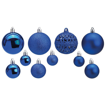 Kerstboomversiering 50x blauwe plastic kerstballen 3/4/6 cm