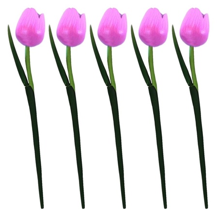 5x Roze decoratie tulpjes 35 cm van hout
