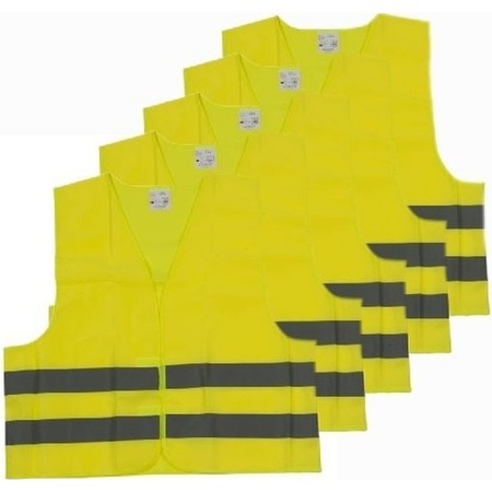 5x Safety vests yellow for adults