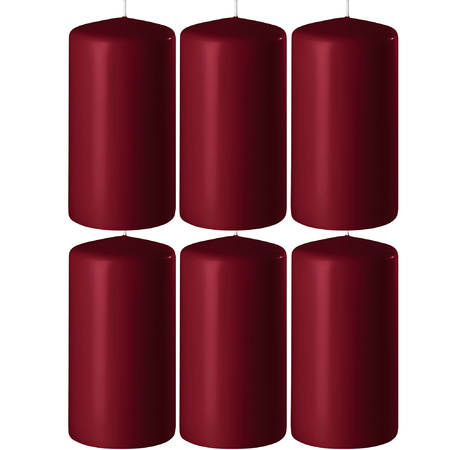 6x Burgundy red cylinder candles 6 x 10 cm 36 hours