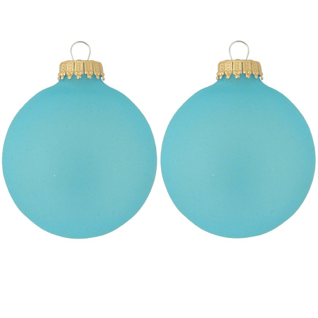 8x Matte blauwe kerstballen van glas 7 cm