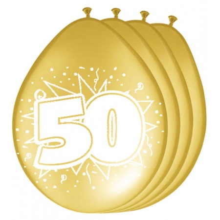 8x Gouden ballonnen 50 jaar getrouwd