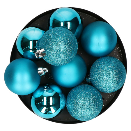 9x pieces christmas baubles turquoise blue plastic 6 cm