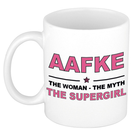 Naam cadeau mok/ beker Aafke The woman, The myth the supergirl 300 ml