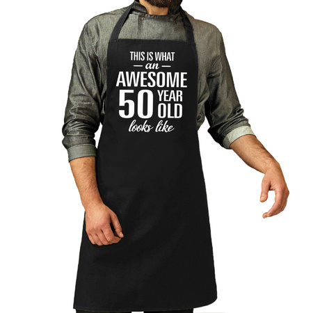 Awesome 50 year kado bbq/keuken schort zwart voor heren