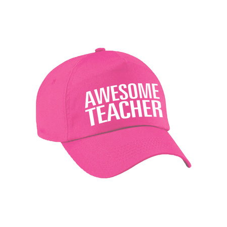 Awesome teacher cadeau pet / cap voor juf / meester roze voor dames en heren