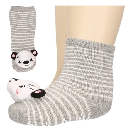 Baby house socks panda bear grey