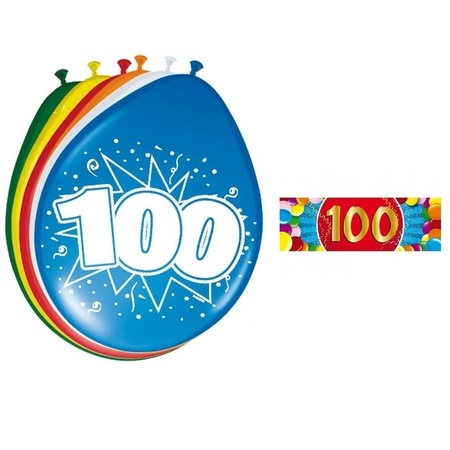 Feest ballonnen met 100 jaar print 16x + sticker