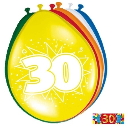 Feest ballonnen met 30 jaar print 16x + sticker