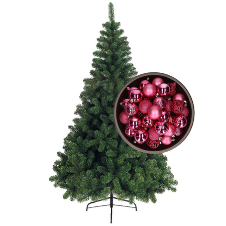 Bellatio Decorations kunst kerstboom 150 cm met kerstballen fuchsia roze