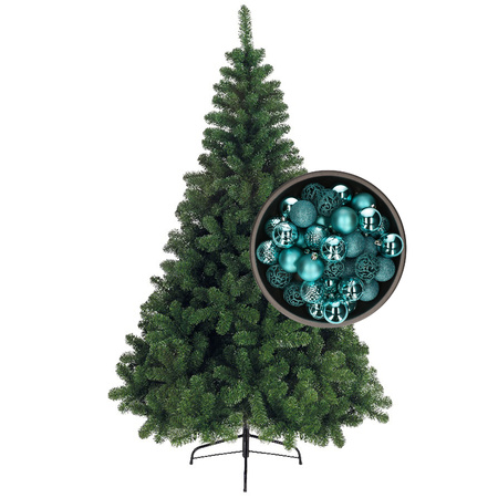 Bellatio kunst kerstboom 210 cm met kerstballen turquoise blauw | Shoppartners.nl